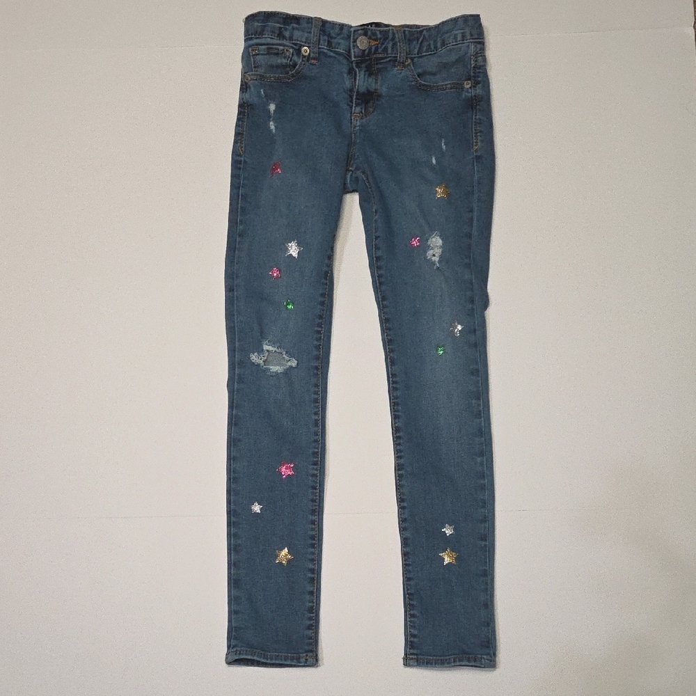 GAP Girls 10R Blue Stretch Skinny Jeans‎ with Star Embellishments